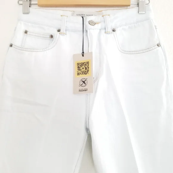 Golden Goose High Rise Boot Cut Jeans Light Wash Bleached Blue Size 26 - Picture 7 of 14